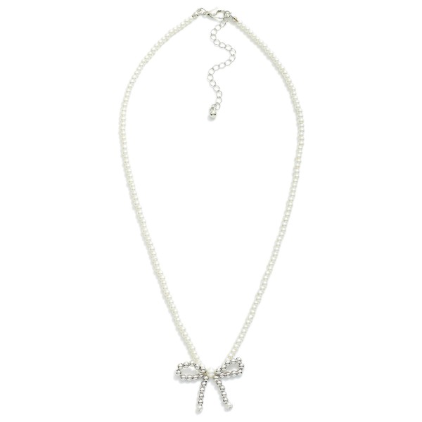 Wholesale pearl Beaded Necklace Metal Beaded Bow Pendant L Extender L