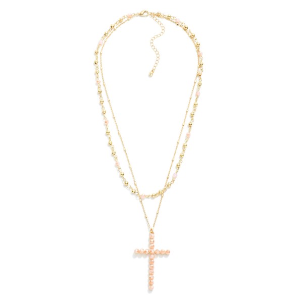 Wholesale layered Chain Link Necklace Faceted Gold Beads Faceted Bead Cross Pend