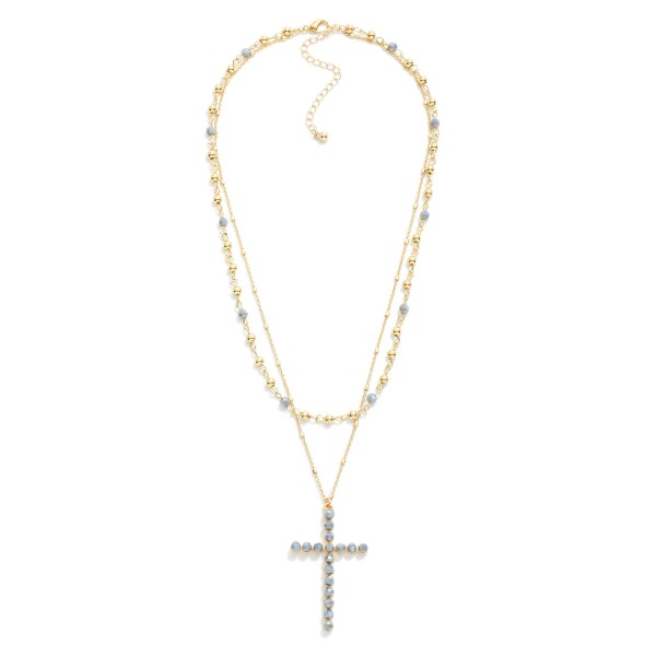 Wholesale layered Chain Link Necklace Faceted Gold Beads Faceted Bead Cross Pend