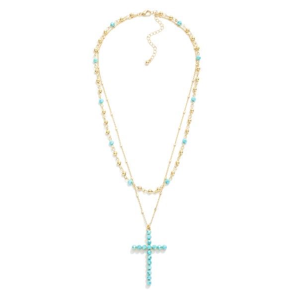 Wholesale layered Chain Link Necklace Faceted Gold Beads Faceted Bead Cross Pend