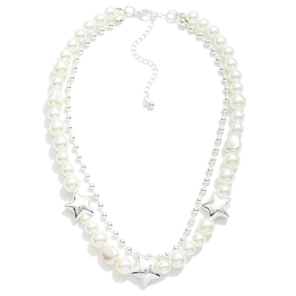 Wholesale layered Pearl Metal Beaded Necklace Metal Star Beads L Extender L