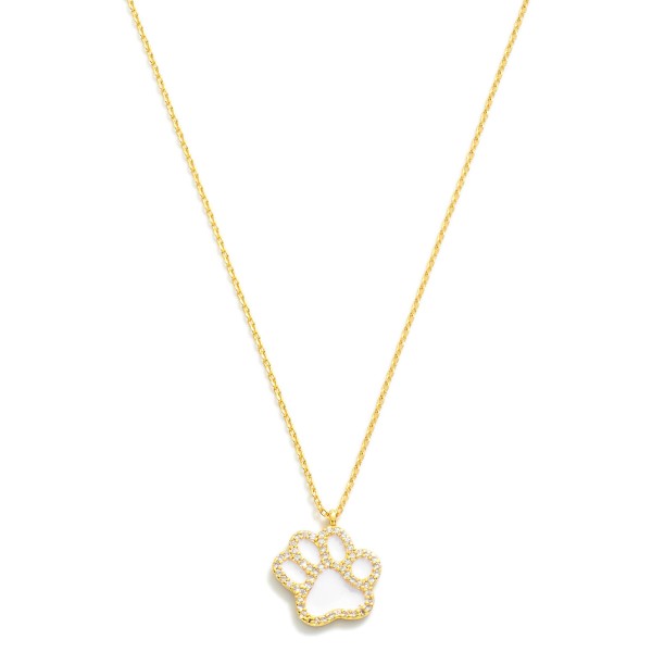 Dainty Gold Dipped Chain Link Necklace Featuring Cubic Zirconia Studded Paw Print Pendant

- Gold Dipped
- Made in Korea
- Approximately 16" L
- Extender 1" L