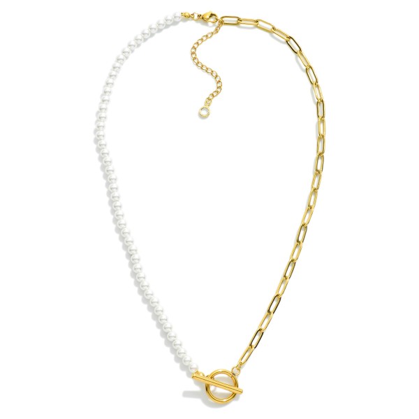 Wholesale pearl Beaded Chain Link Necklace T Bar Closure L Extender L