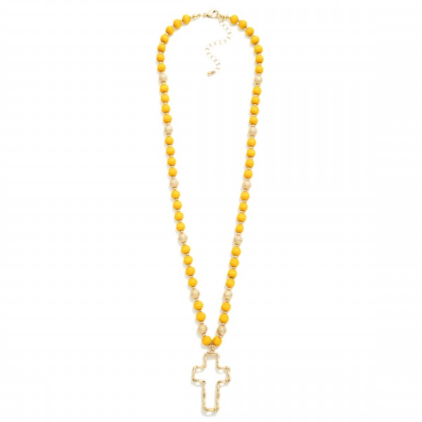 Wholesale long Wood Beaded Necklace Chain Cross Pendant L Extender L