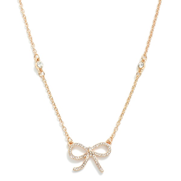 Wholesale dainty Chain Link Necklace Rhinestone Bow Pendant Rhinestone Stud Stat