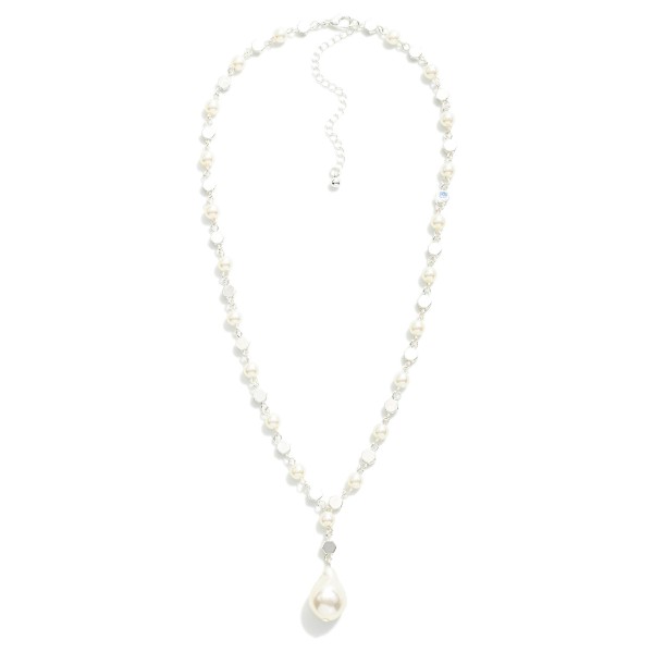 Wholesale linked Pearl Metal Geometric Necklace Pearl Pendant L Extender L