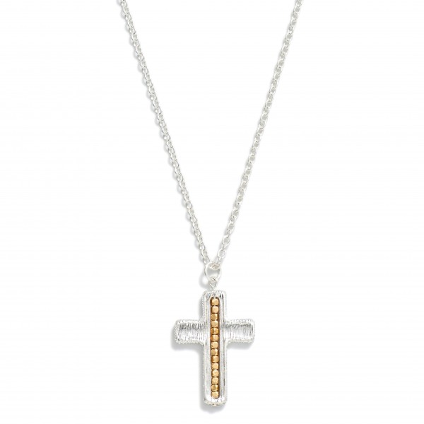 Wholesale chain Link Necklace Brushed Metal Cross Pendant Bead Detail L Extender