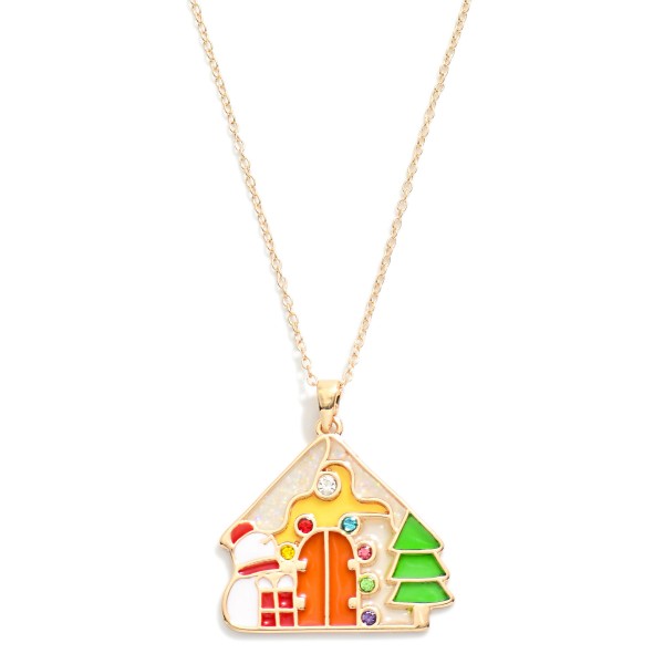 Chain Link Necklace Featuring Resin Christmas House Pendant 

- Approximately 18" L 
- Extender 3" L  