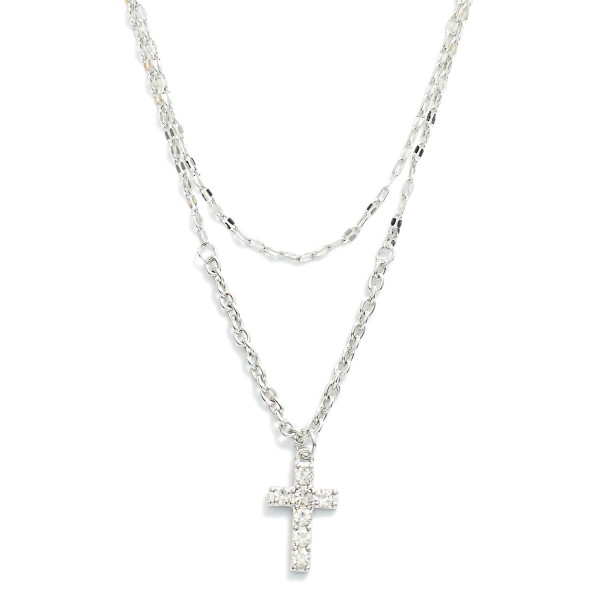 Layered Chain Link Necklace Featuring Rhinestone Studded Cross Pendant

- Approximately 18" L
- Extender 3" L