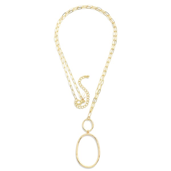 Long Chain Link Necklace Featuring Linked Metal Oval Pendant

- Approximately 32" L
- Extender 3" L