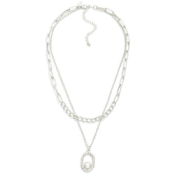 Wholesale layered Chain Link Necklace Pearl Oval Pendant L Extender L