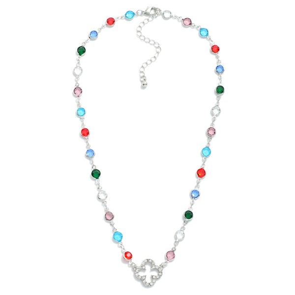 Wholesale glass Crystal Linked Stations Necklace Rhinestone Clover Pendant L Ext