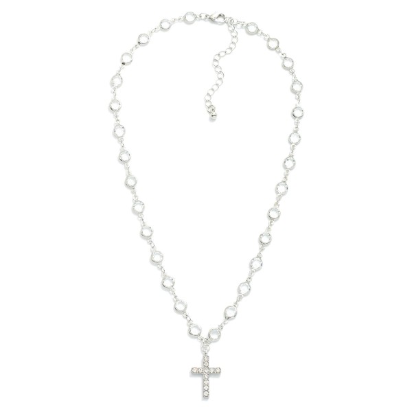 Wholesale linked Glass Crystal Stations Necklace Rhinestone Cross Pendant L Exte