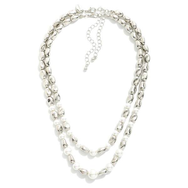 Wholesale set Two Dimpled Metal Pearl Beaded Necklaces L Extenders L