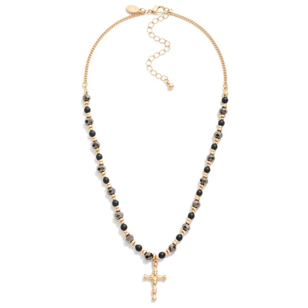 Wholesale semi Precious Stone Beaded Necklace Metal Bamboo Cross Pendant L Exten