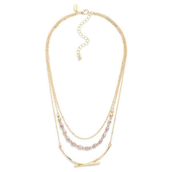 Wholesale layered Chain Link Necklace Hammered Metal Arch Faceted Bead Details L