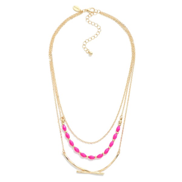 Wholesale layered Chain Link Necklace Hammered Metal Arch Faceted Bead Details L