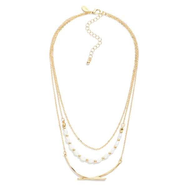 Wholesale layered Chain Link Necklace Hammered Metal Arch Faceted Bead Details L