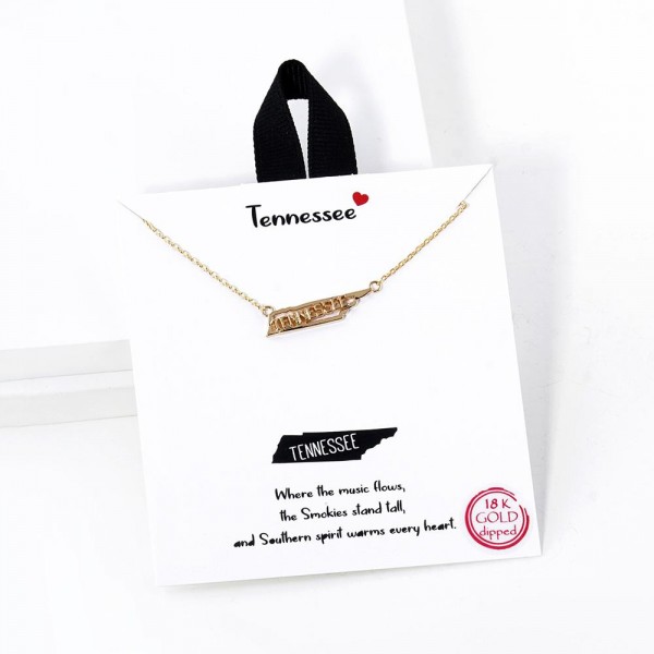 Dainty Chain Link Necklace Featuring Tennessee State Pendant

- Approximately 16" L
- Extender 2" L
- Hypoallergenic Brass Base
- 18K Gold or White Gold Dipped
- Made in Korea
- Card: "Where the music flows, the Smokies stand tall, and Southern spirit warms every heart."