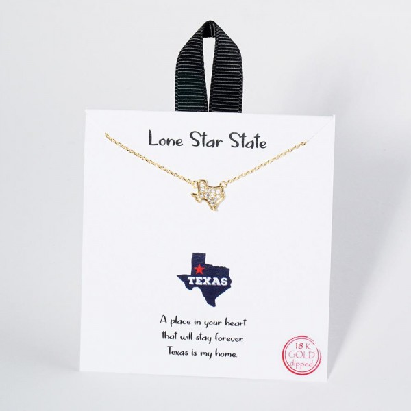 Wholesale dainty Chain Link Necklace Cubic Zirconia Studded Texas State Pendant