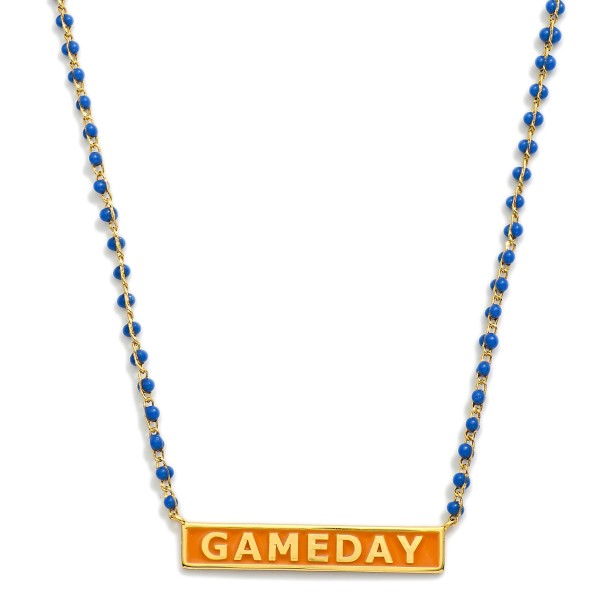 Wholesale gold Dipped Chain Link Necklace Beaded Stations GAMEDAY Bar Pendant Go