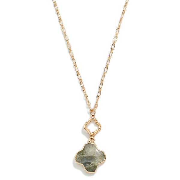 Wholesale gold Chain Link Necklace Linked Hollow Clover Stone Clover Pendant L