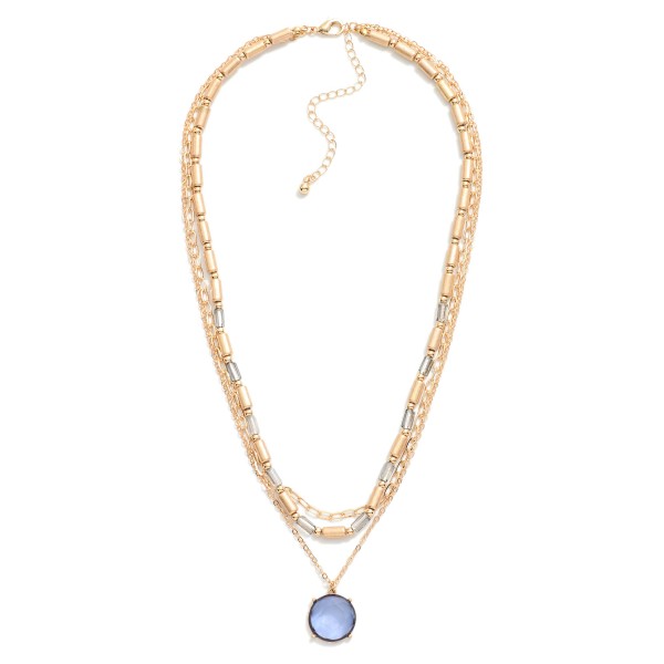 Wholesale layered Chain Link Necklace Rectangular Beads Glass Crystal Pendant L