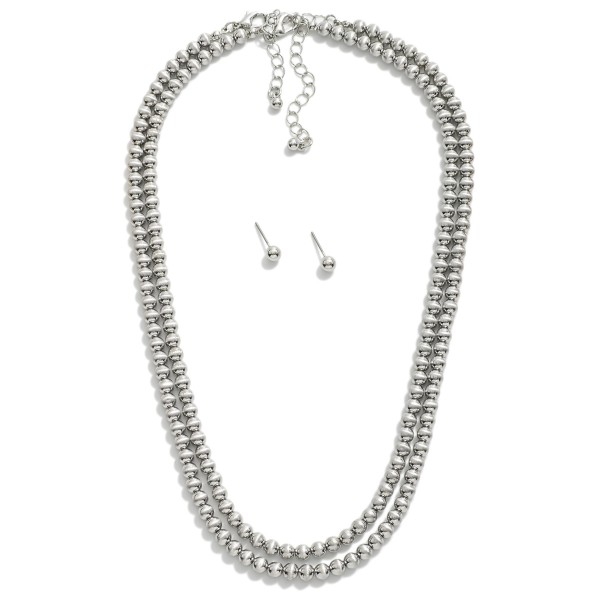 Wholesale set Two Metal Beaded Necklaces Metal Ball Stud Earrings Included L Ext