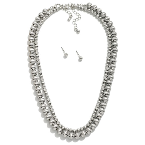 Wholesale set Two Metal Beaded Necklaces Metal Ball Stud Earrings Included L Ext