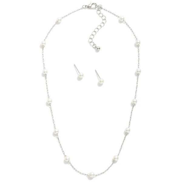Wholesale paperclip Chain Link Necklace Pearl Stations Pearl Stud Earrings Inclu