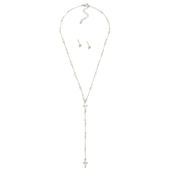 Wholesale chain Link Y Necklace Cross Pearl Stations Metal Ball Stud Earrings In