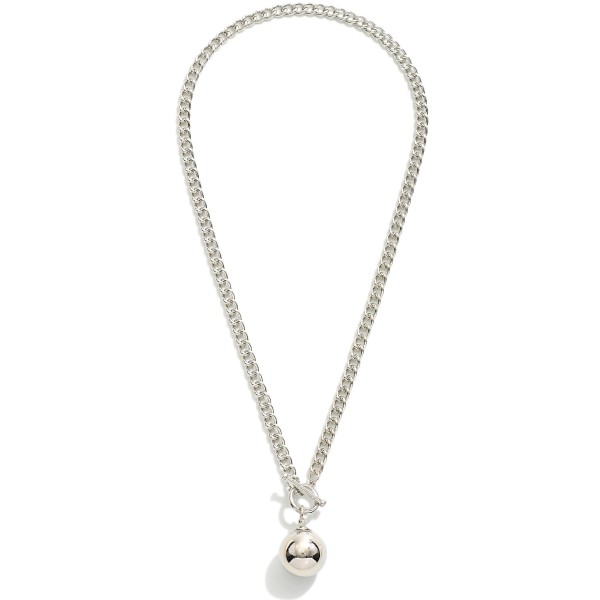 Wholesale chain Link Necklace Metal Toggle Clasp Ball Pendant L