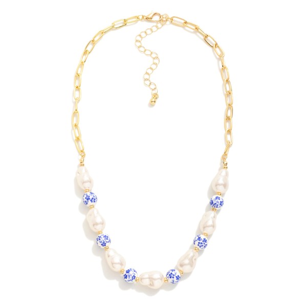 Wholesale paperclip Chain Link Beaded Necklace Baroque Pearls Chinoiserie Beads