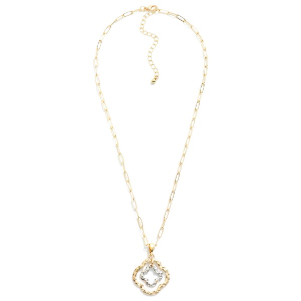 Wholesale chain Link Necklace Two Toned Outlined Clover Pendant L Extender L