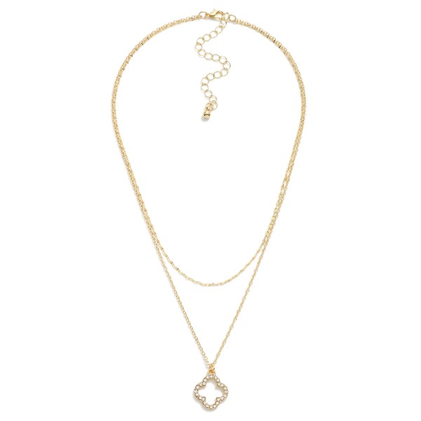 Wholesale layered Chain Link Necklace Rhinestone Studded Hollow Clover Pendant L