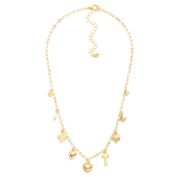 Wholesale paperclip Chain Link Charm Necklace Metal Tones Heart Charms L Extende