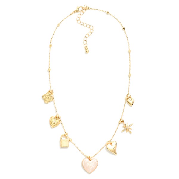 Wholesale ball Chain Charm Necklace Metal Tones Hearts Lock Charms L Extender L