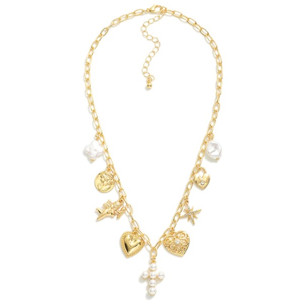 Wholesale paperclip Chain Link Charm Necklace Metal Charms Rhinestones Pearls L