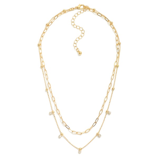Wholesale layered Paperclip Chain Ball Chain Necklace Rhinestone Accents L Exten