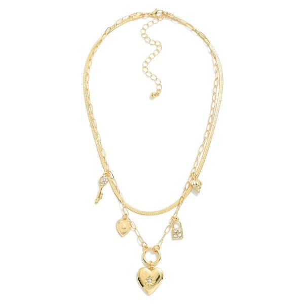 Wholesale gold Layered Chain Link Necklace Heart Lock Metal Pendants L Extender