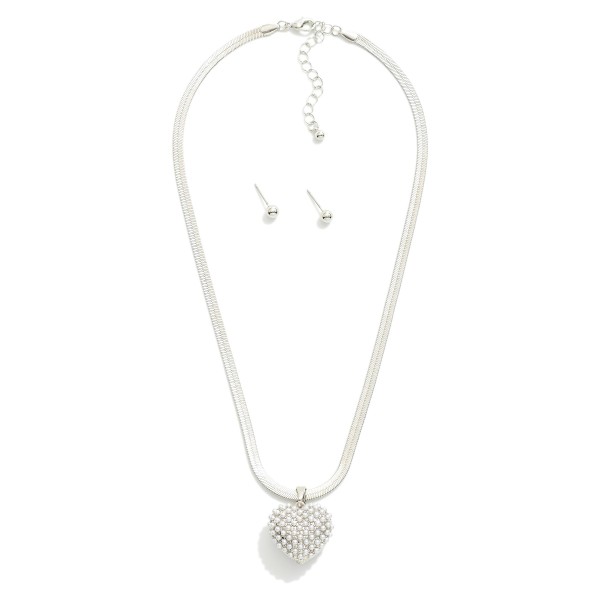 Wholesale herringbone Chain Necklace Puffy Pearl Pave Heart Pendant Metal Ball S