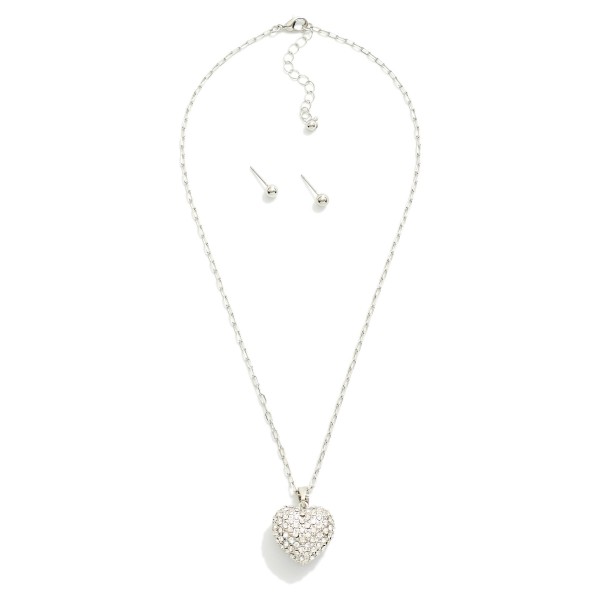 Wholesale paperclip Chain Link Necklace Puffy Rhinestone Pave Heart Pendant Meta
