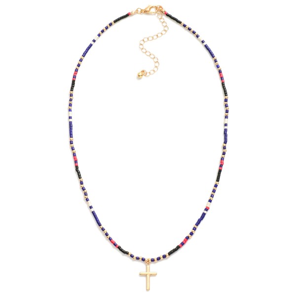 Wholesale seed Beaded Necklace Metal Cross Pendant L Extender L