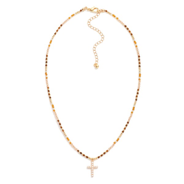 Wholesale faceted Bead Beaded Necklace Rhinestone Cross Pendant L Extender L