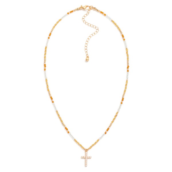Wholesale faceted Bead Beaded Necklace Rhinestone Cross Pendant L Extender L