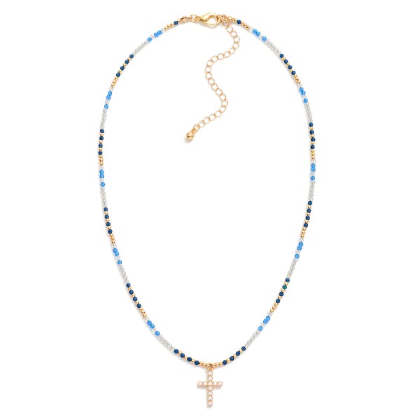 Wholesale faceted Bead Beaded Necklace Rhinestone Cross Pendant L Extender L