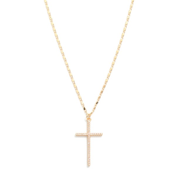 Wholesale metal Flat Chain Link Necklace Cubic Zirconia Cross Pendant L Extender
