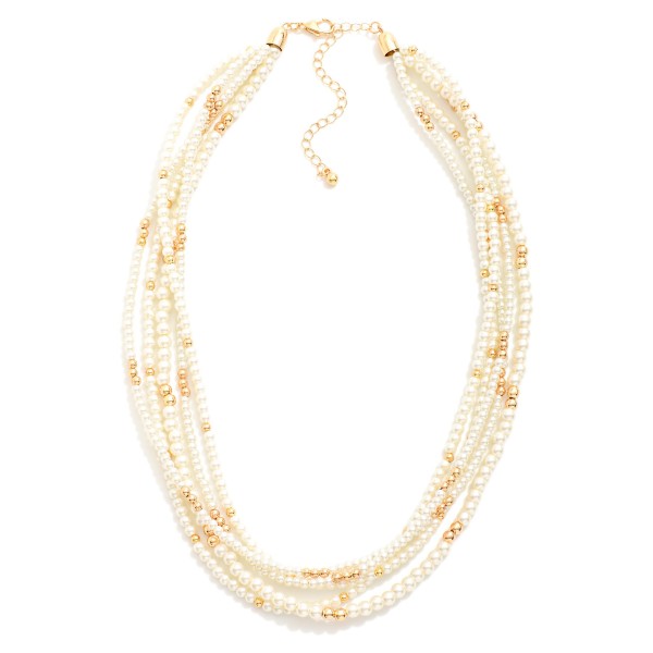 Layered Pearl Beaded Necklace Featuring Metal Tones 

- Approximately 16" L
- Extender 3" L