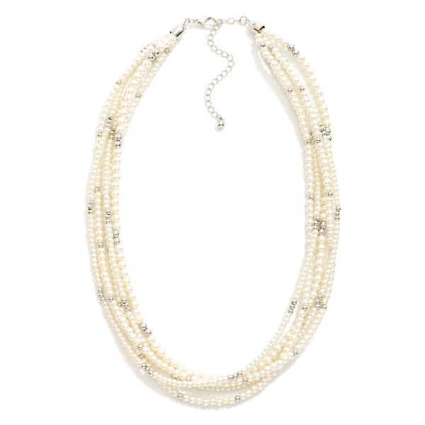 Wholesale layered Pearl Beaded Necklace Metal Tones L Extender L
