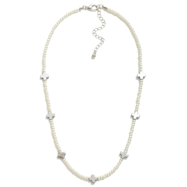 Wholesale pearl Beaded Necklace Metal Criss Cross Stations L Extender L